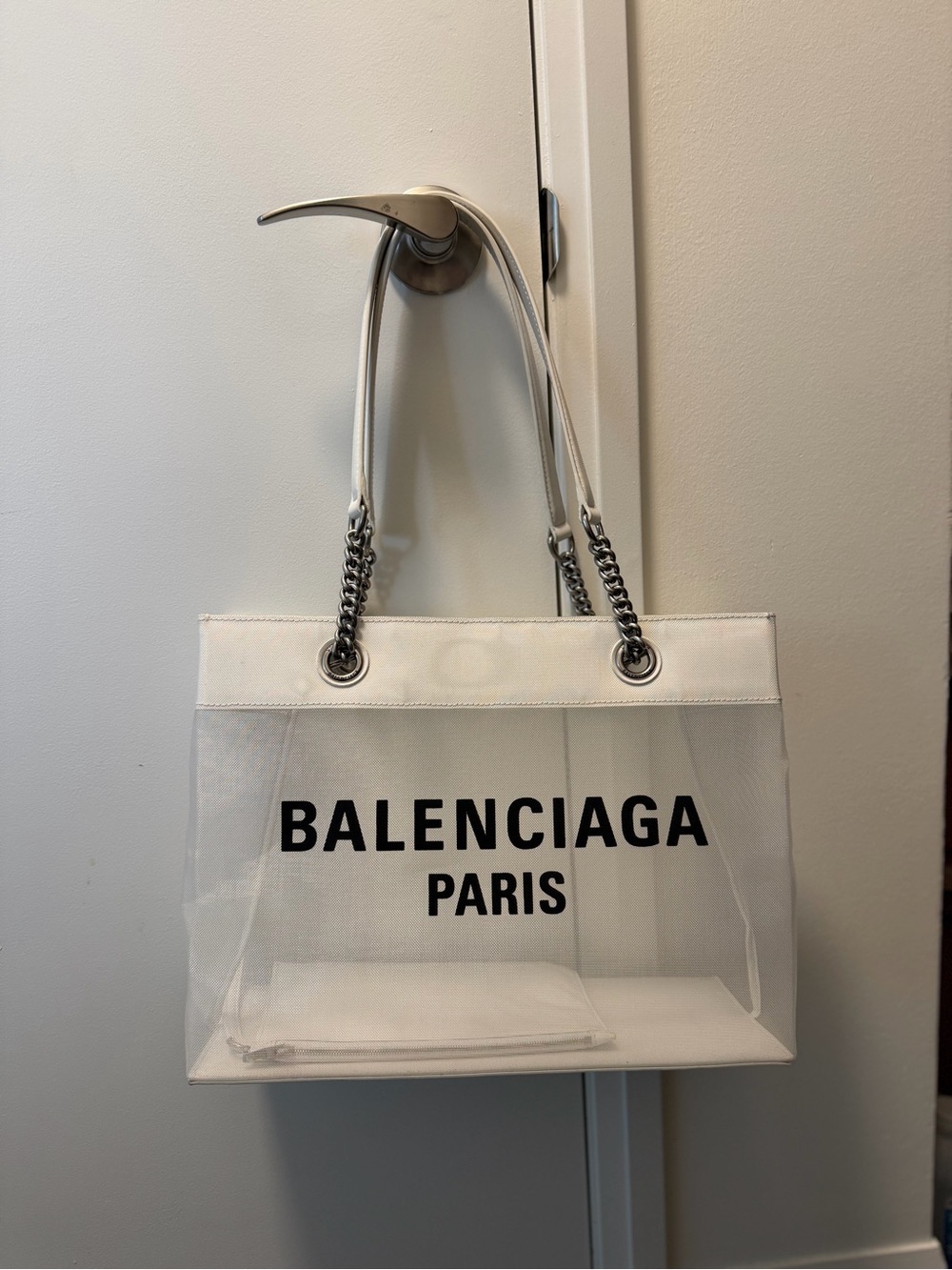Balenciaga Paris White Mesh Shopper Tote